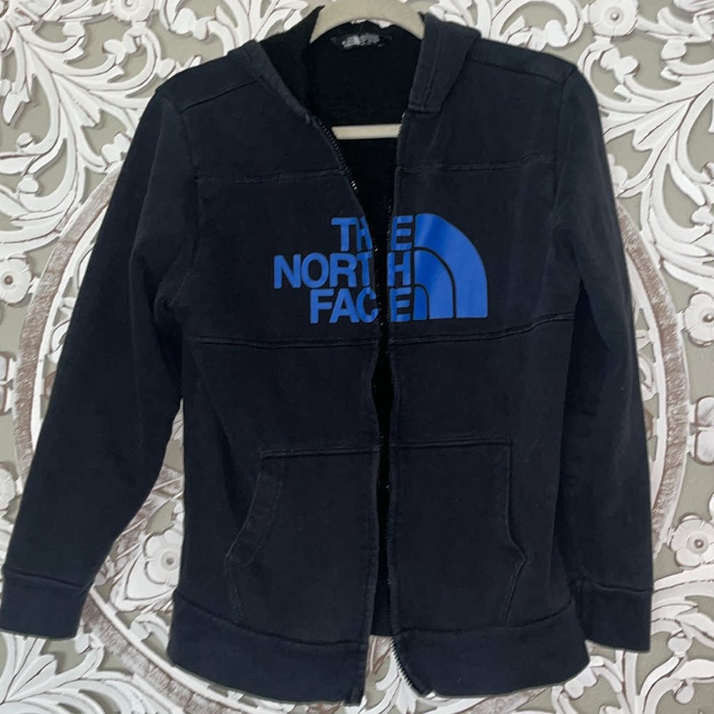 The North Face Black w Blue Zip Up Hoodie Size Large *Zipper needs to be fixed*
